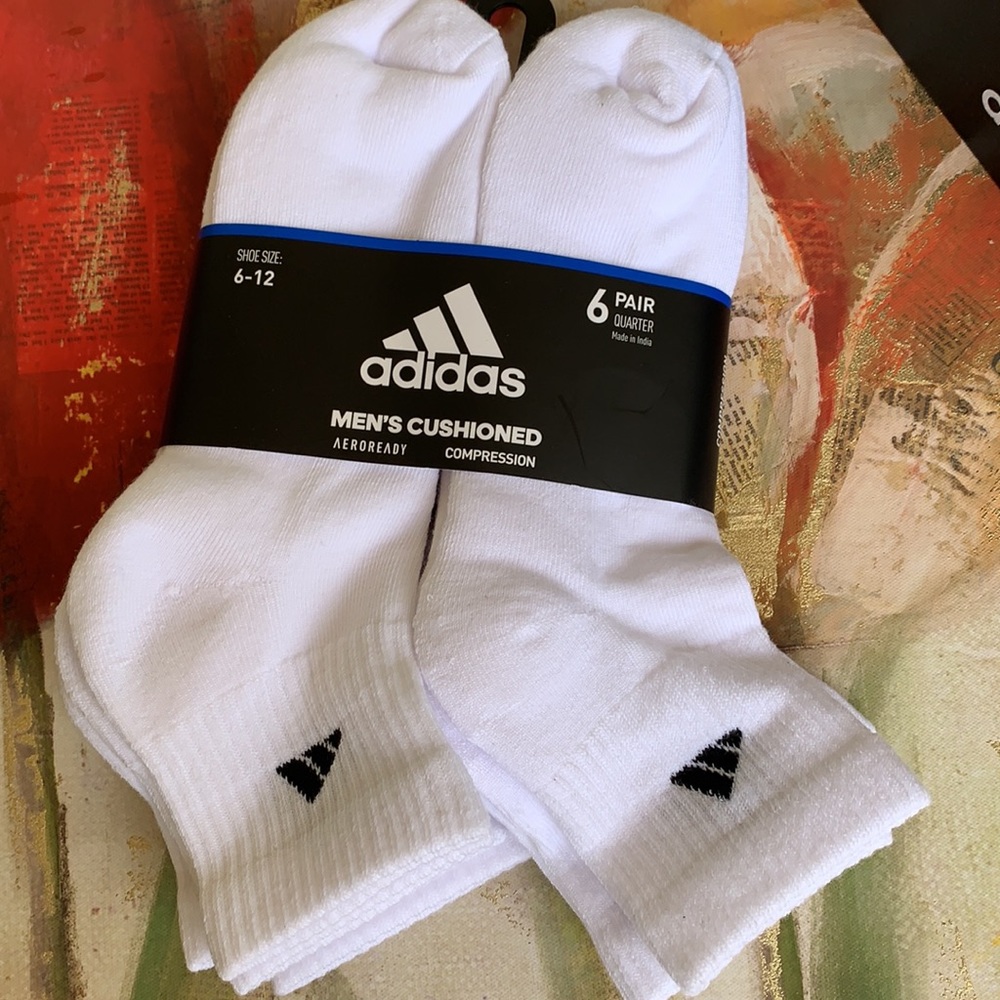 ADIDAS MEN’S CUSHIONED 6 pair QUARTER SOCKS - Picture 9 of 16